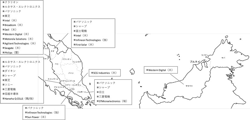 マップ　電気・電子産業の主要企業立地状況