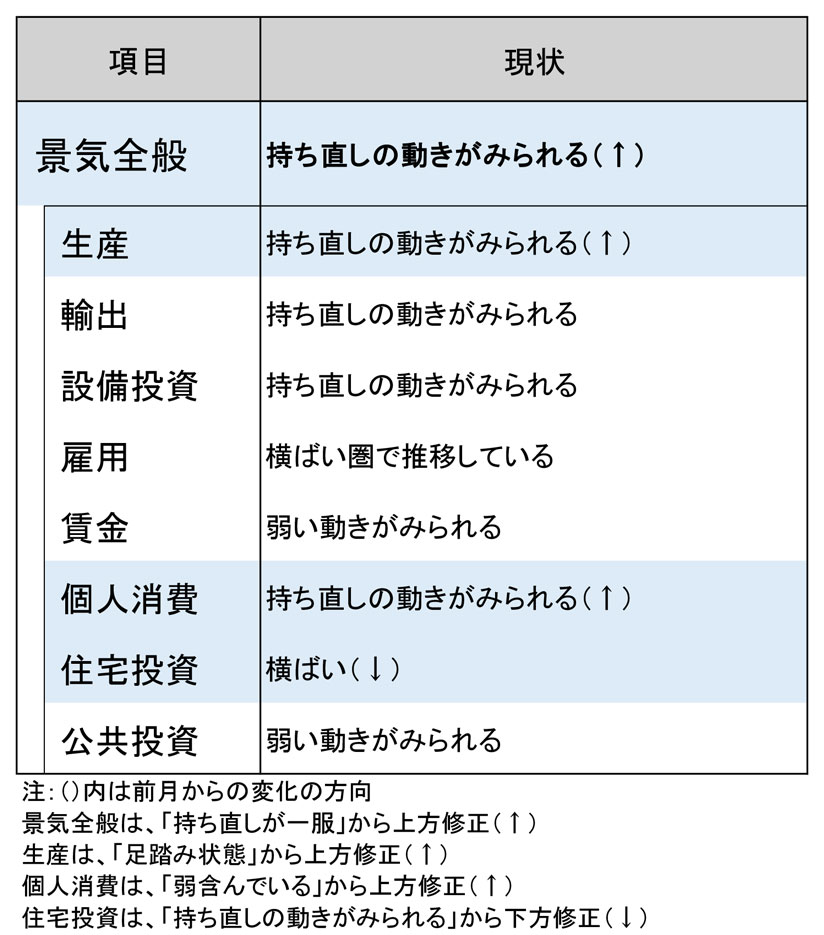 今月の景気判断～持ち直しの動きがみられる