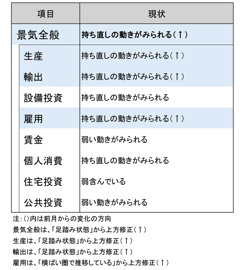 今月の景気判断～持ち直しの動きがみられる